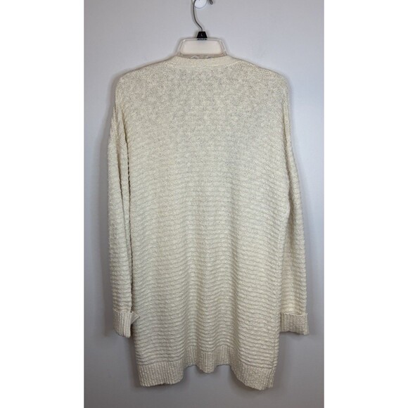 LL BEAN Midweight Ivory Open Front Cardigan Women XL Chunky Knit Duster Cotton - Picture 3 of 9